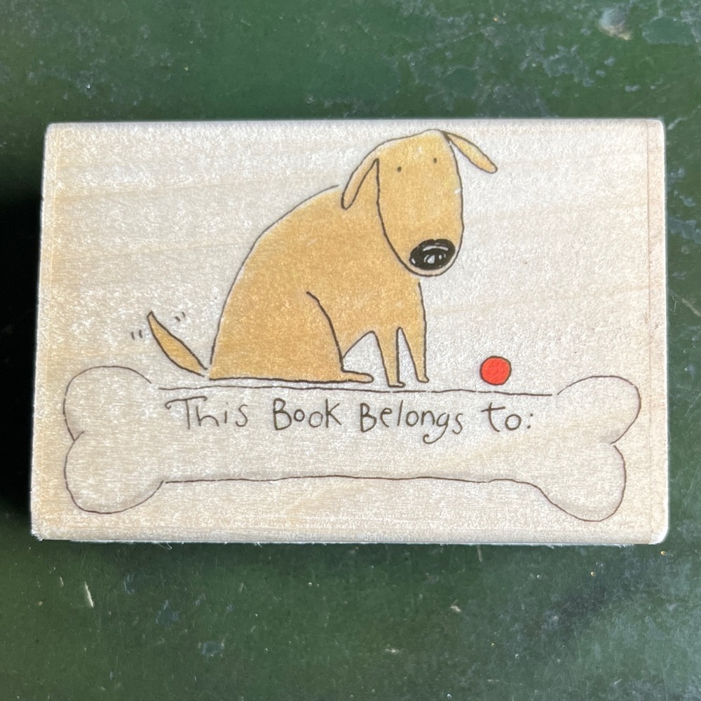 Adorable Dog book plate rubber stamp